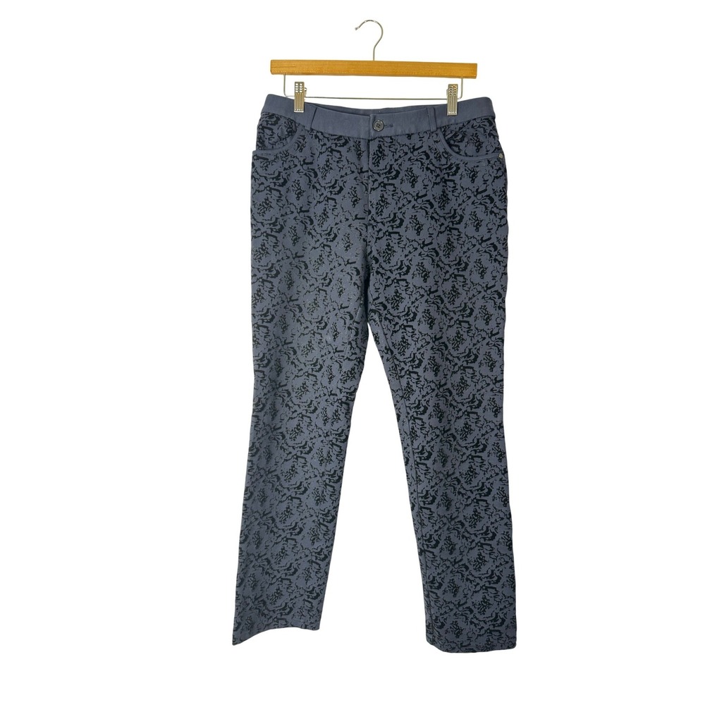 Damask Soft Surroundings Womens‎ Med Straight Leg Pants Navy Blue Flocked 2BZ33